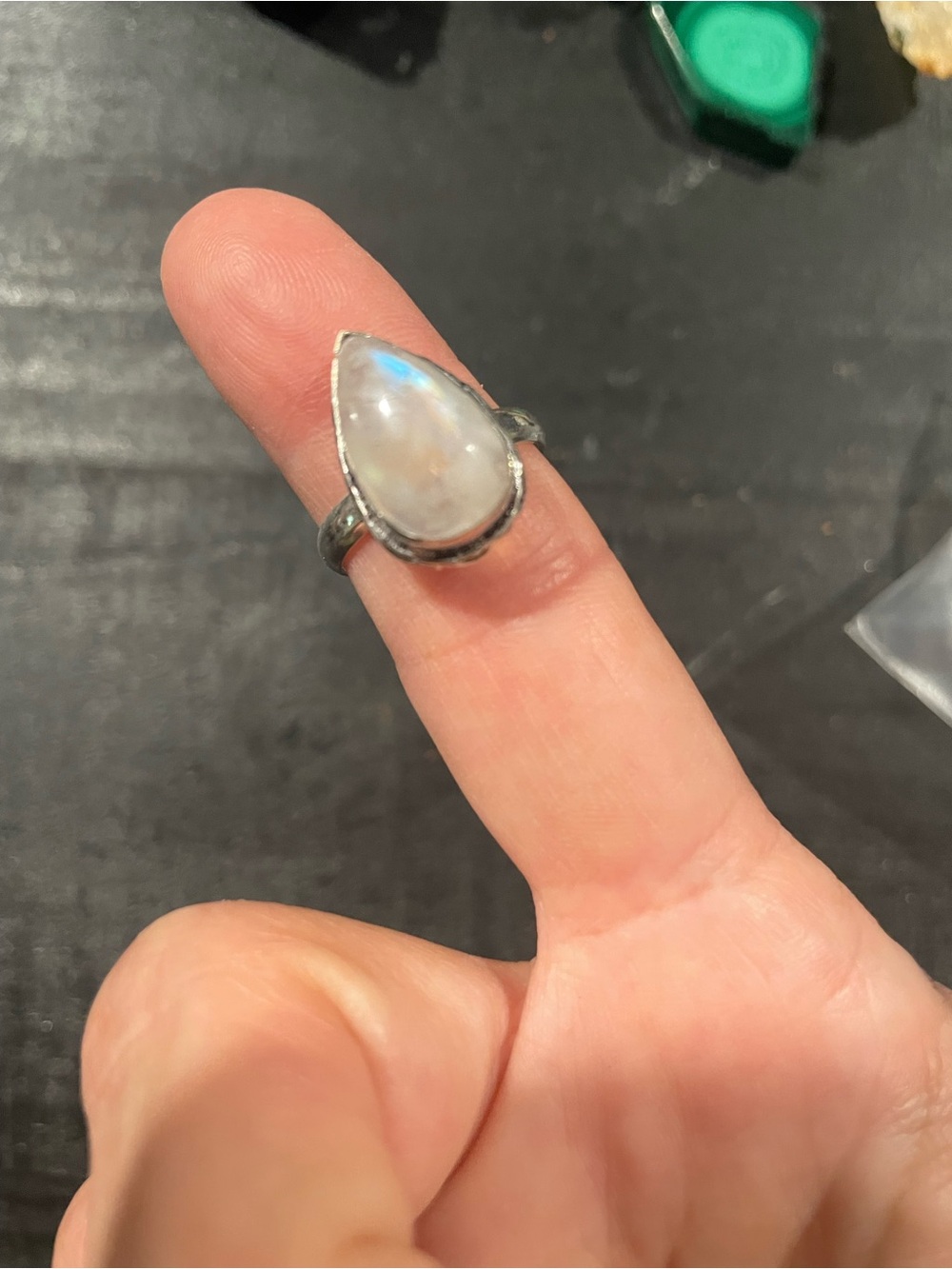Size 9. 19 mm rainbow moonstone ring
